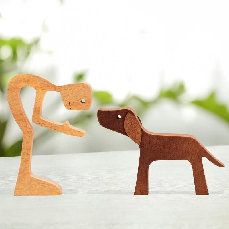 Pawfect House Man with Dog Wooden Pet Carvings, Handcrafted Wood Sculpture, Thoughtful Gift for Pet Owners, Memorial Dog Lover Decor