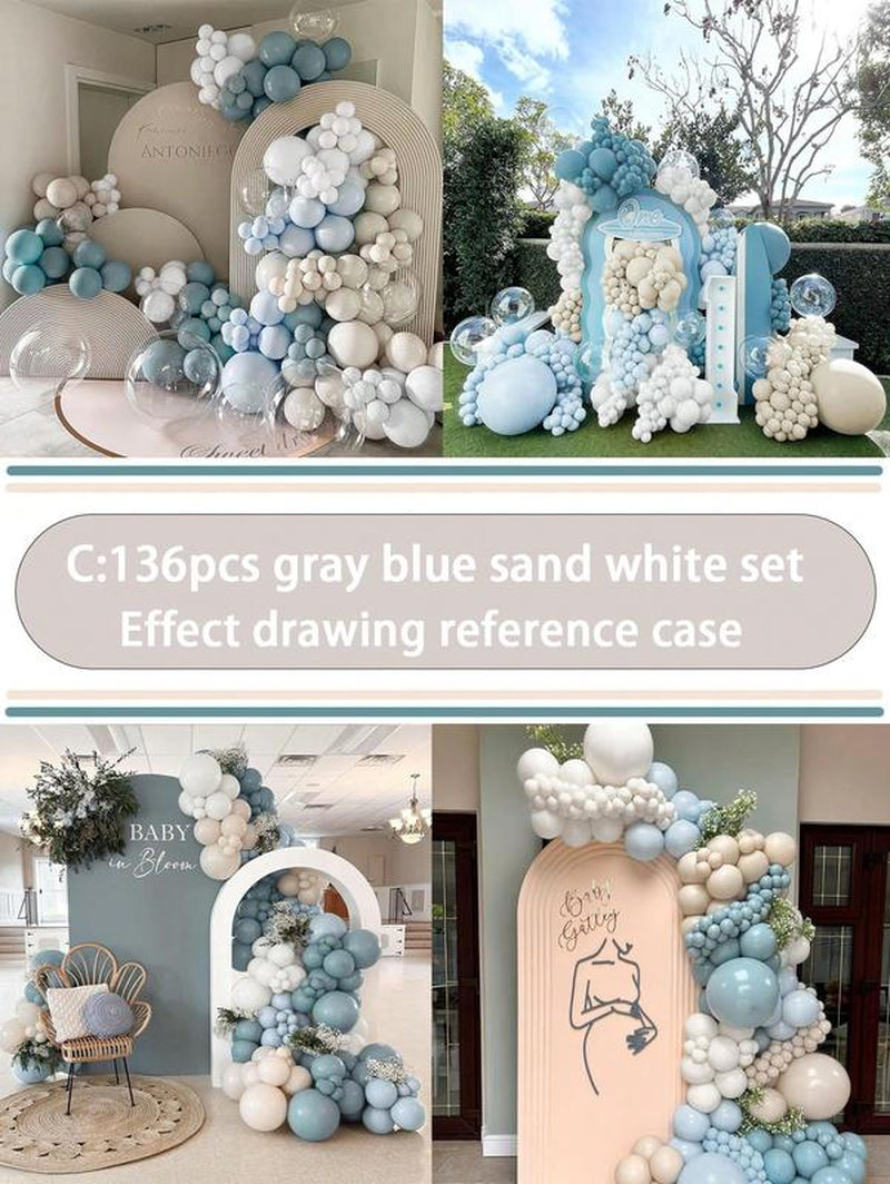 136PCS Gender Reveal Balloon Arch Kit - Dusty Pink & Fog Blue Balloons, White Sand Balloons, Boho Wedding Decor, Bridal Bear Theme
