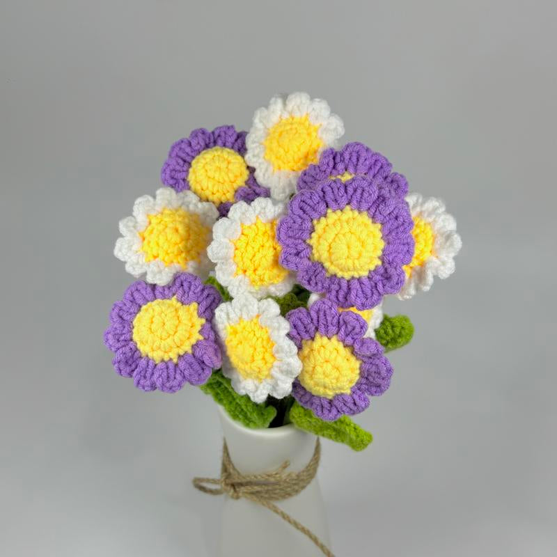 12Pcs, Crochet Daisies without Vase, Decorating Rosy Eternal Flowers,Dozen Bouquets,Decorative Bouquet for Home Decor,Garden Party,Wedding Decor