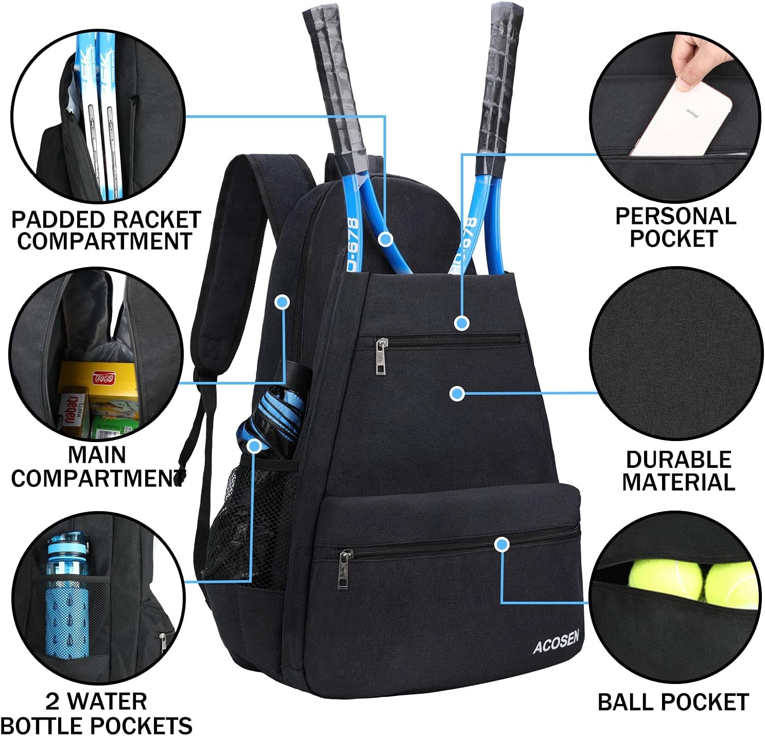 Tennis Bag Tennis Backpack - Large Tennis Bags for Women and Men to Hold Tennis Racket,Pickleball Paddles, Badminton Racquet, Squash Racquet,Balls and Other Accessories