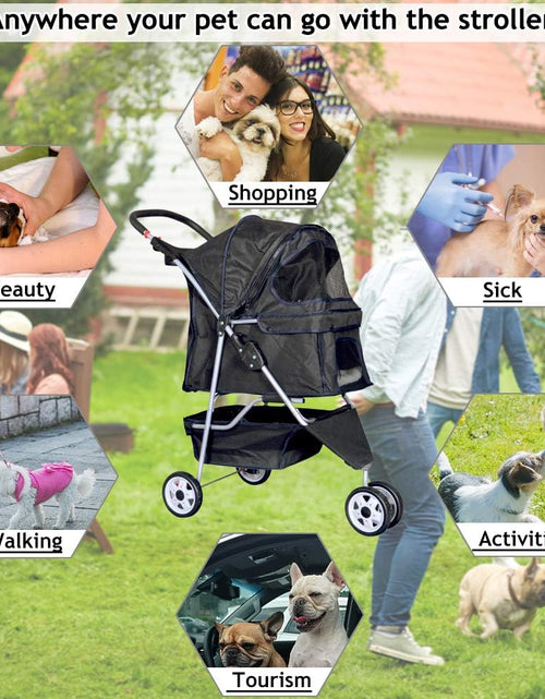 Load image into Gallery viewer, 3-Wheel Pet Stroller, Lightweight Foldable Dog Stroller for Small Medium Dogs &amp; Cats, Breathable Mesh &amp; Weather Cover with Storage Basket, for Daily Walk Outdoor Travel (Black)
