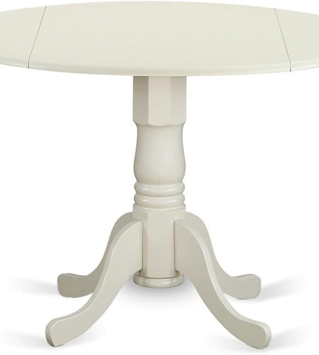 DLGR3-WHI-W 3 Piece Dining Table Set for Small Spaces Contains a round Dining Room Table with Dropleaf and 2 Wood Seat Chairs, 42X42 Inch, Linen White