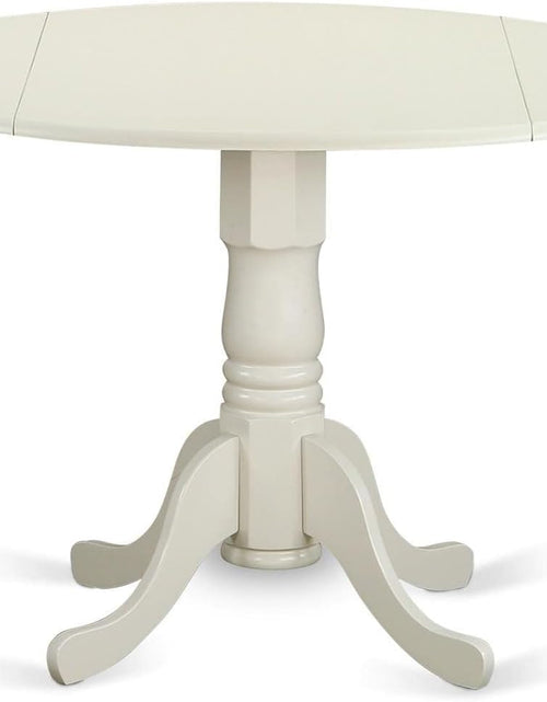 Load image into Gallery viewer, DLGR3-WHI-W 3 Piece Dining Table Set for Small Spaces Contains a round Dining Room Table with Dropleaf and 2 Wood Seat Chairs, 42X42 Inch, Linen White
