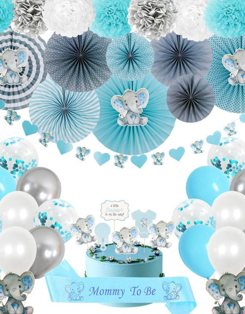 Load image into Gallery viewer, Elephant Baby Shower in Blue and Grey Party Package, Elephant Baby Shower for Boy Complete Kit, Boy Baby Shower in Blue and Gray
