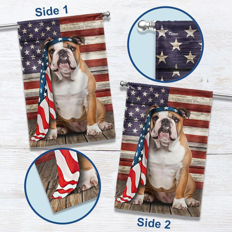 FLAGWIX English Bulldog House Flags, Dog Decor American Flag - 4Th of July Decorations for Home, Yard, House Flag - Patriotic Dog Decor, Double Sided, Heavy Duty Canvas Flag Indoor Outdoor