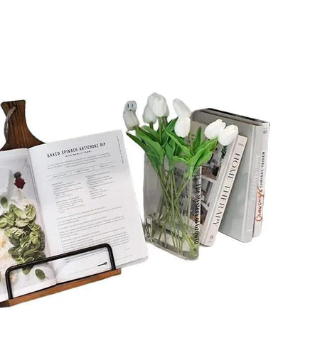 Book Vase for Flowers – Aesthetic Room Decor, Artistic Acrylic Vase, Unique Home/Bedroom/Office Accent (Clear Color) Decorative Gift