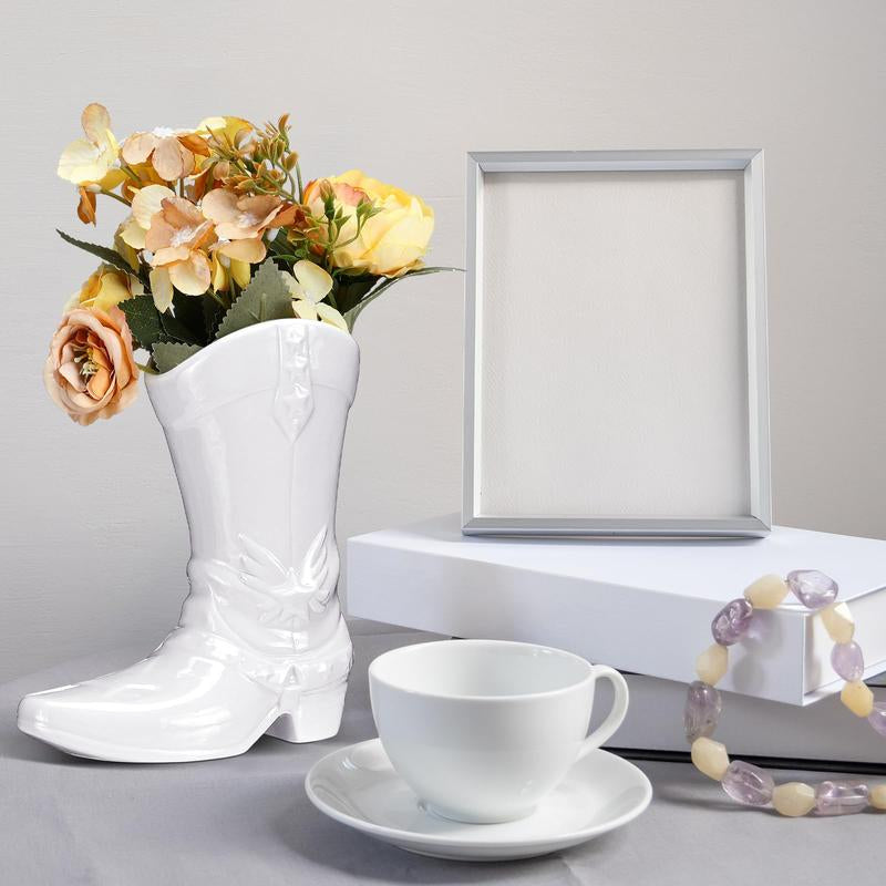Boot Vase for Book Shelf Ceramic Cowboy Decoration Arrangements Nice Western Country Accent Vase Unique Boot Planter for Modern Aesthetic Room Wedding Decor