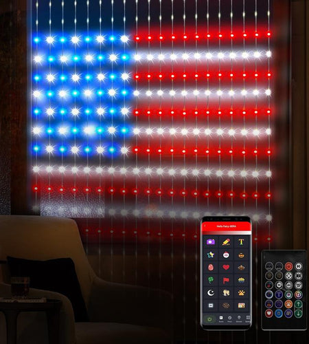 400 Leds Curtain Lights, 100+ Scenes RGB Color Changing String Lights, Smart DIY 4Th of July Lights Bluetooth App Control with Music Sync for Indoor Outdoor Bedroom Party Window Decor Design Christmas Halloween Decor Wedding Graduation Leis