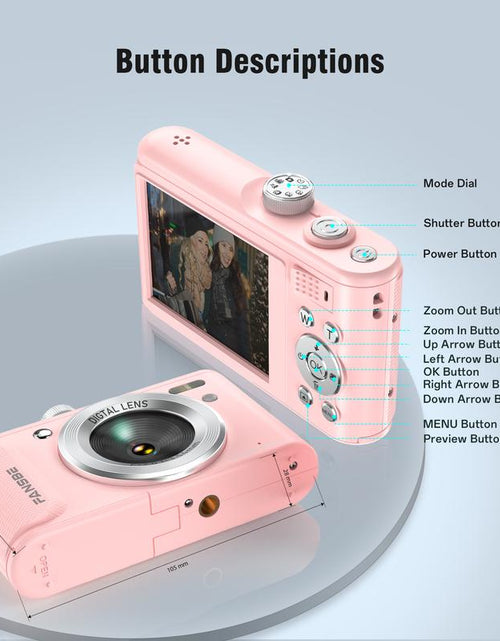 Load image into Gallery viewer, Compact Portable 4K Digital Camera, Travel 4K Digital Camera Pocket, Digital Cameras Autofocus Vlogging Anti-Shake 18X Zoom 64MP 8 Modes 2.8&quot; HD LCD Charger 32GB Card Reader, Pink
