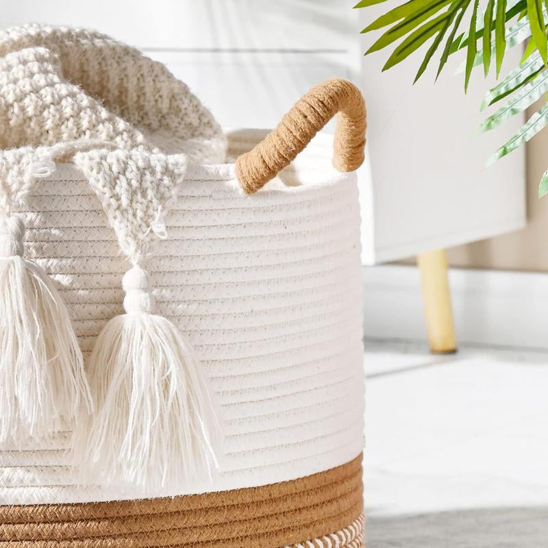 Large Cotton Rope Storage Basket | Durable Pet-Friendly Organizer with Handles | Woven Multi-Purpose Basket for Home & Pet Toys Laundry Room