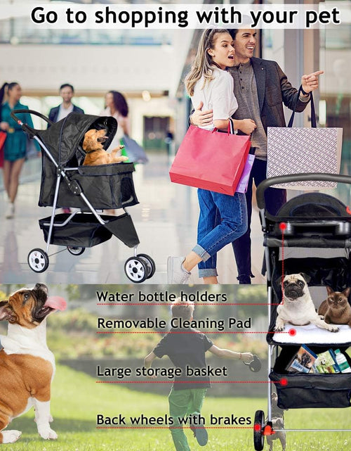 Load image into Gallery viewer, 3-Wheel Pet Stroller, Lightweight Foldable Dog Stroller for Small Medium Dogs &amp; Cats, Breathable Mesh &amp; Weather Cover with Storage Basket, for Daily Walk Outdoor Travel (Black)
