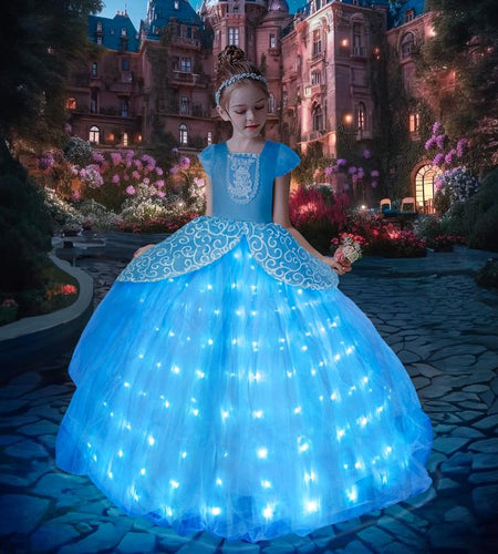 UPORPOR Light up Princess Dress for Girls Halloween Cosplay Costume Blue Princess Dress up Kids Outfit for Birthday Christmas Party