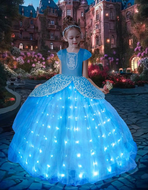 Load image into Gallery viewer, UPORPOR Light up Princess Dress for Girls Halloween Cosplay Costume Blue Princess Dress up Kids Outfit for Birthday Christmas Party
