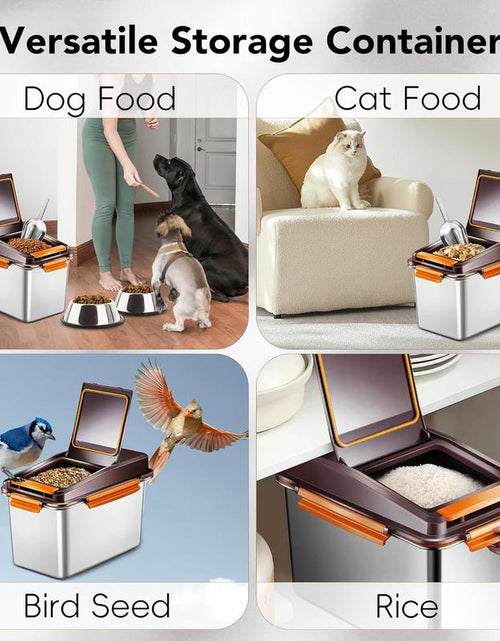 Load image into Gallery viewer, Dog Food Storage Container Stainless Steel with Scoop, 16Lb/7.4Kg Airtight Pet Metal Food Storage Bin, Cat Food Container for Dry Dog Food, Cat Food, Bird Seed, Keep Food Fresh, Brown
