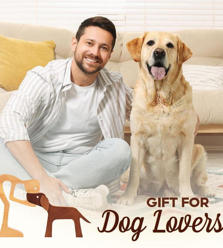 Pawfect House Man with Dog Wooden Pet Carvings, Handcrafted Wood Sculpture, Thoughtful Gift for Pet Owners, Memorial Dog Lover Decor