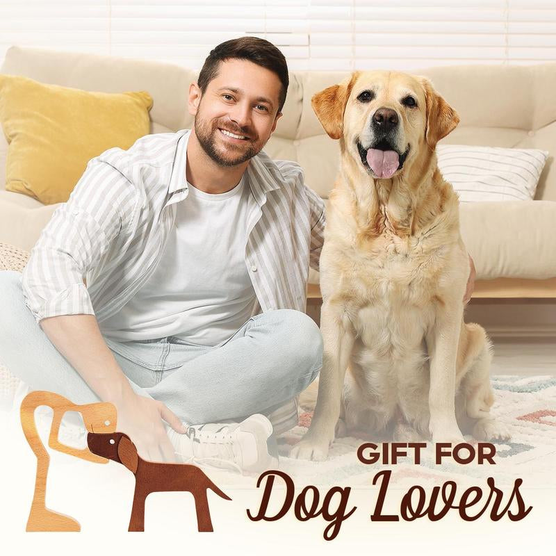 Pawfect House Man with Dog Wooden Pet Carvings, Handcrafted Wood Sculpture, Thoughtful Gift for Pet Owners, Memorial Dog Lover Decor