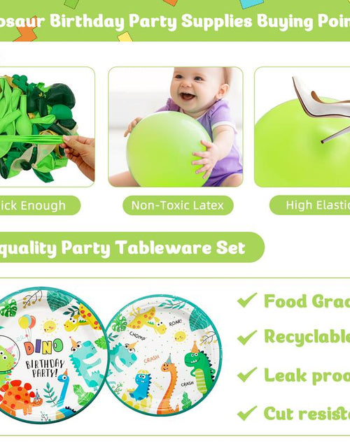 Load image into Gallery viewer, Dinosaur Birthday Party Supplies Set - 242 PCS Green Balloon Garland Arch Kit with Dino Balloons, Tableware, and Decorations
