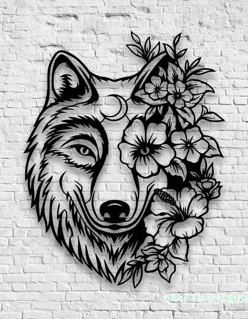 Load image into Gallery viewer, Floral Wolf Metal Wall Art LED Light, Wolf Sign Home Decor, Ideal for Home Decor
