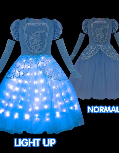 Load image into Gallery viewer, UPORPOR Light up Princess Dress for Girls Halloween Cosplay Costume Blue Princess Dress up Kids Outfit for Birthday Christmas Party
