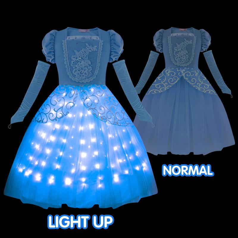 UPORPOR Light up Princess Dress for Girls Halloween Cosplay Costume Blue Princess Dress up Kids Outfit for Birthday Christmas Party