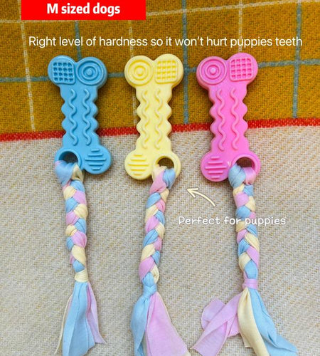 Pack of 3 | Chewable Bone Dog Toy with Rope | Tough Dog Chew Toy | Puppy Chew Toys for Teething | Small Medium Sized Dogs | Pet Toys