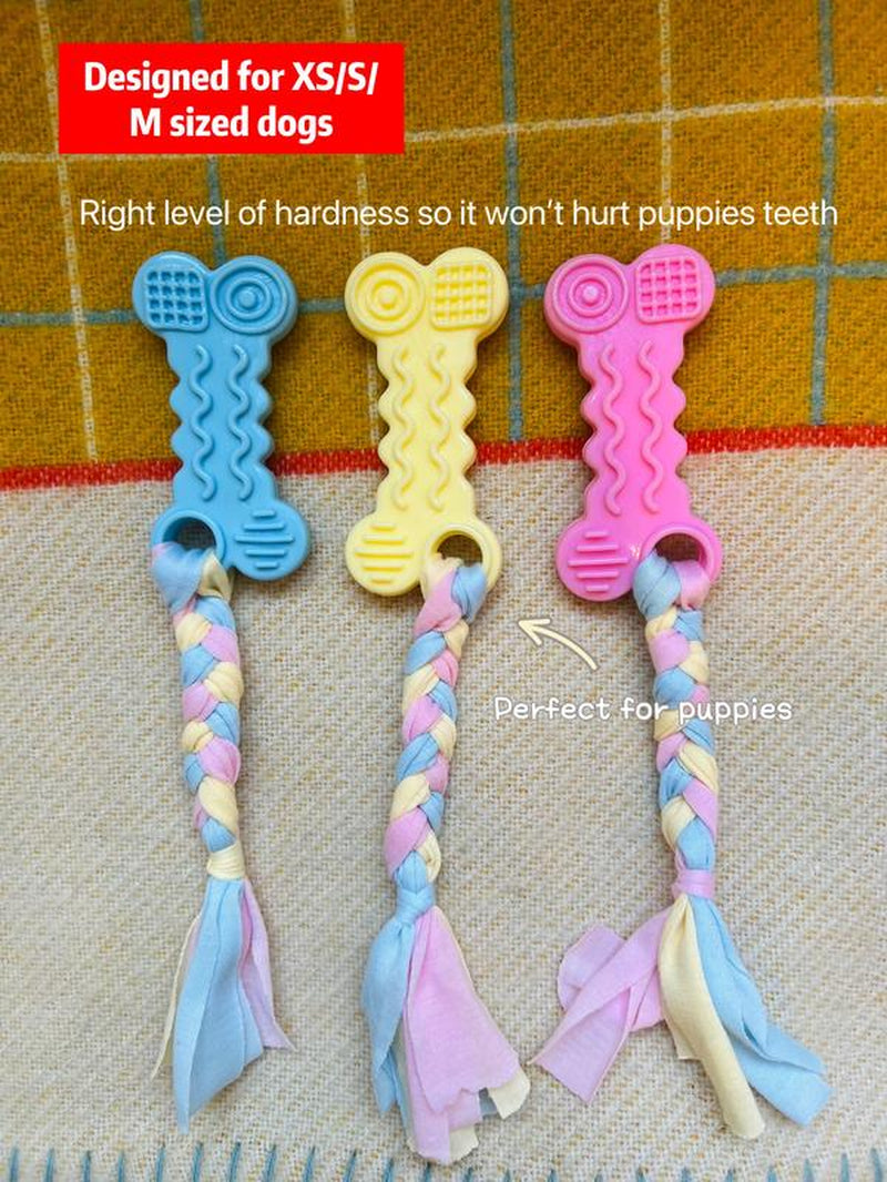 Pack of 3 | Chewable Bone Dog Toy with Rope | Tough Dog Chew Toy | Puppy Chew Toys for Teething | Small Medium Sized Dogs | Pet Toys