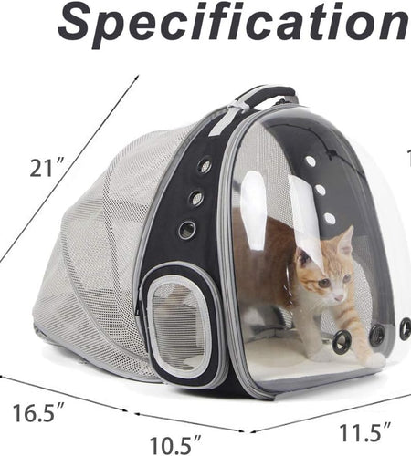 Cat Bubble Backpack with Fan, Fit up to 12 Lbs, Space Capsule Astronaut Clear Window Pet Travel Carrier Backpack for Cat and Small Puppy