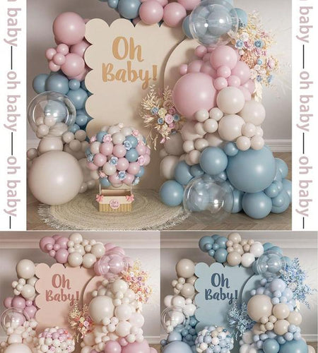 136PCS Gender Reveal Balloon Arch Kit - Dusty Pink & Fog Blue Balloons, White Sand Balloons, Boho Wedding Decor, Bridal Bear Theme