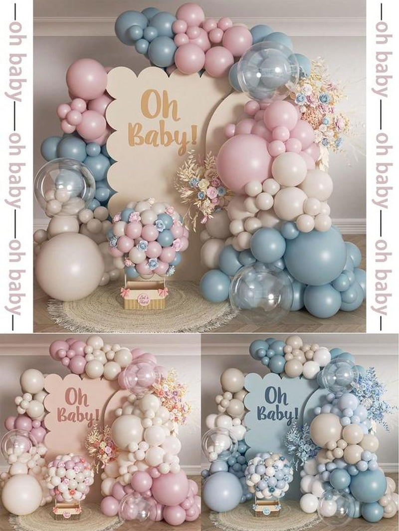 136PCS Gender Reveal Balloon Arch Kit - Dusty Pink & Fog Blue Balloons, White Sand Balloons, Boho Wedding Decor, Bridal Bear Theme