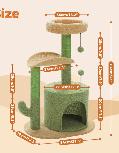Load image into Gallery viewer, Cactus Cat Tree with Curved Perch Cozy Cat Condo Small Cat Tower with Removable Top Bed Cat Scratching Post for Indoor Cat Toys
