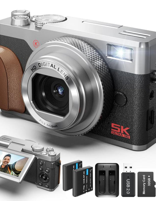 Load image into Gallery viewer, NBD Digital Camera | 64MP 5K Vlogging with 180° Flip Screen | 18X Digital Zoom | 32GB SD Card &amp; 2 Batteries | Perfect for Beginners and Enthusiasts Black Photography Beginner
