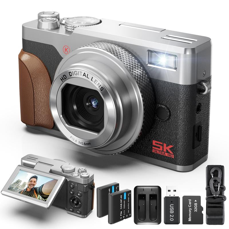 NBD Digital Camera | 64MP 5K Vlogging with 180° Flip Screen | 18X Digital Zoom | 32GB SD Card & 2 Batteries | Perfect for Beginners and Enthusiasts Black Photography Beginner