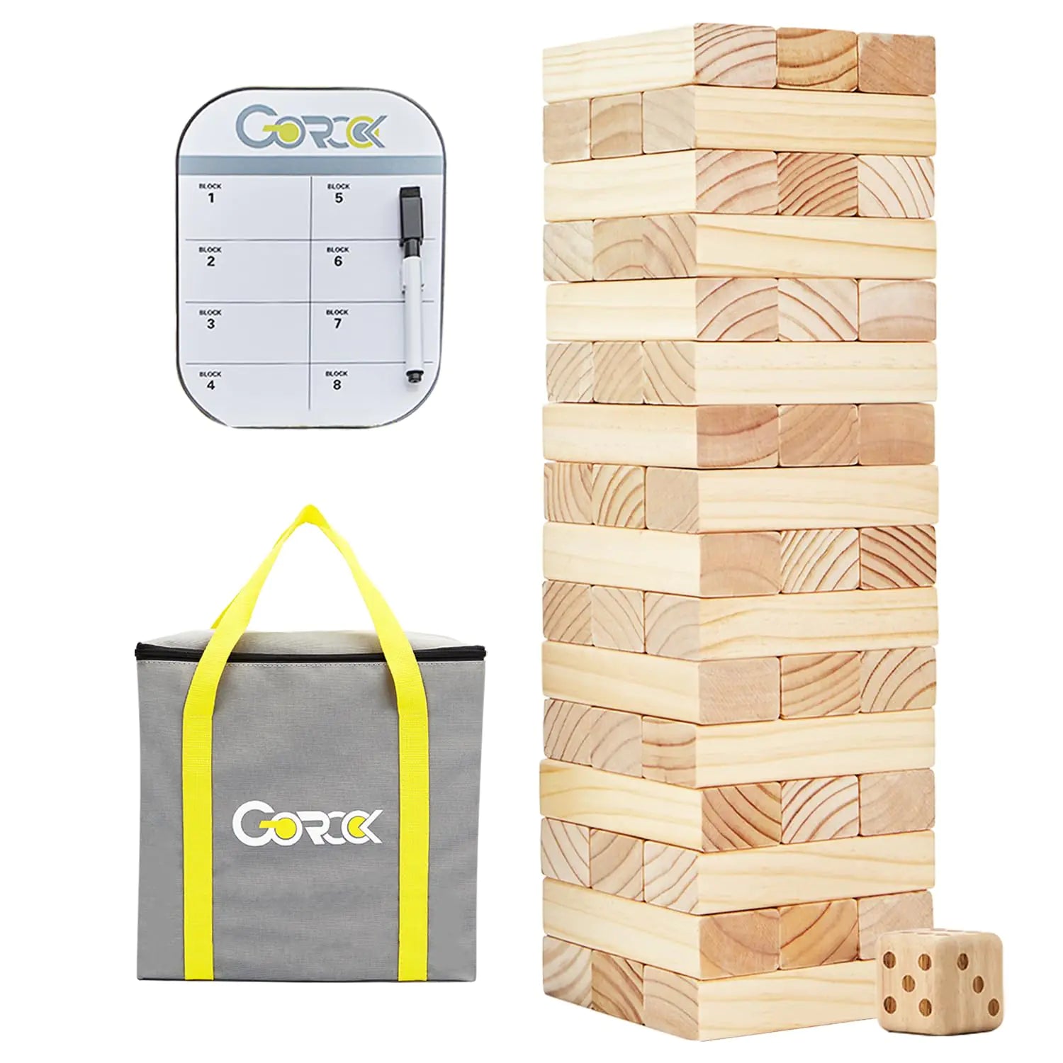 GOROCK Giant Tumble Tower Indoor Outdoor Games for Kids Adults Family57 PCS Stacking Games with Scoreboard | Dice | Carrying Bag Classic Family Games for Halloween Christmas Festival (Over 4.2 FT)