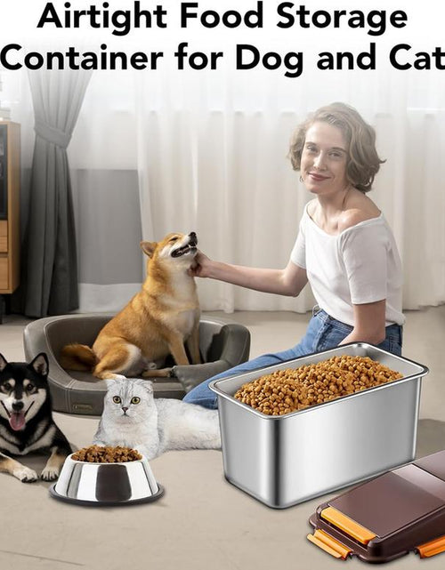 Load image into Gallery viewer, Dog Food Storage Container Stainless Steel with Scoop, 16Lb/7.4Kg Airtight Pet Metal Food Storage Bin, Cat Food Container for Dry Dog Food, Cat Food, Bird Seed, Keep Food Fresh, Brown

