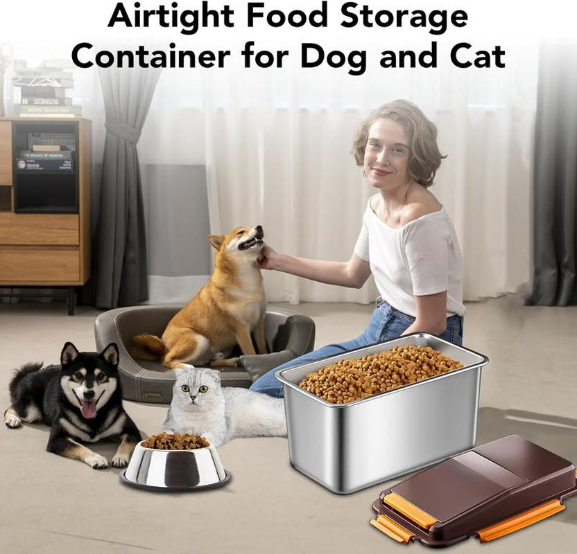 Dog Food Storage Container Stainless Steel with Scoop, 16Lb/7.4Kg Airtight Pet Metal Food Storage Bin, Cat Food Container for Dry Dog Food, Cat Food, Bird Seed, Keep Food Fresh, Brown