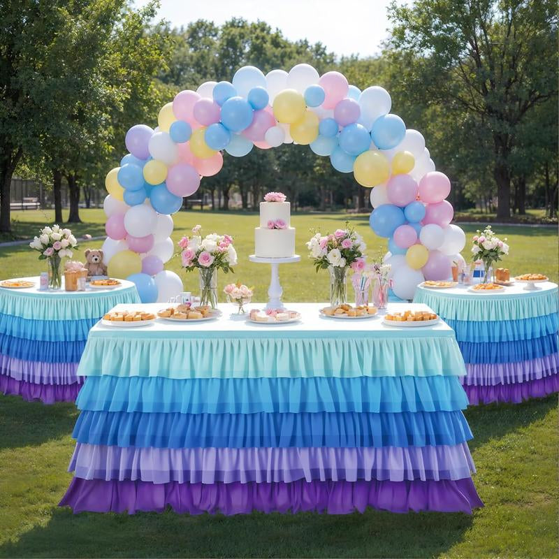 Pastel Rainbow Table Skirt Ruffle Party Tablecloth for Rectangle Table 6Ft Birthday Party Baby Shower