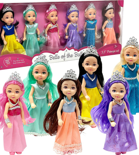 Little Dolls Set with Mini Princess Dolls for Girls – Princess Toy Dolls for Dollhouse –Small Doll Mini Princess Figures with Tiaras Hair Accessories