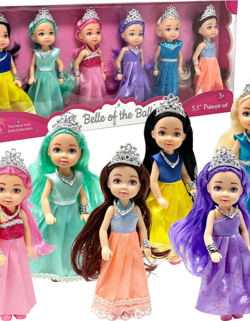 Load image into Gallery viewer, Little Dolls Set with Mini Princess Dolls for Girls – Princess Toy Dolls for Dollhouse –Small Doll Mini Princess Figures with Tiaras Hair Accessories
