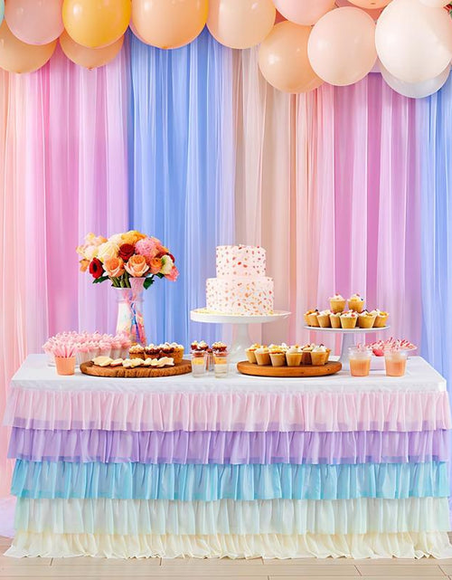 Load image into Gallery viewer, Pastel Rainbow Table Skirt Ruffle Party Tablecloth for Rectangle Table 6Ft Birthday Party Baby Shower
