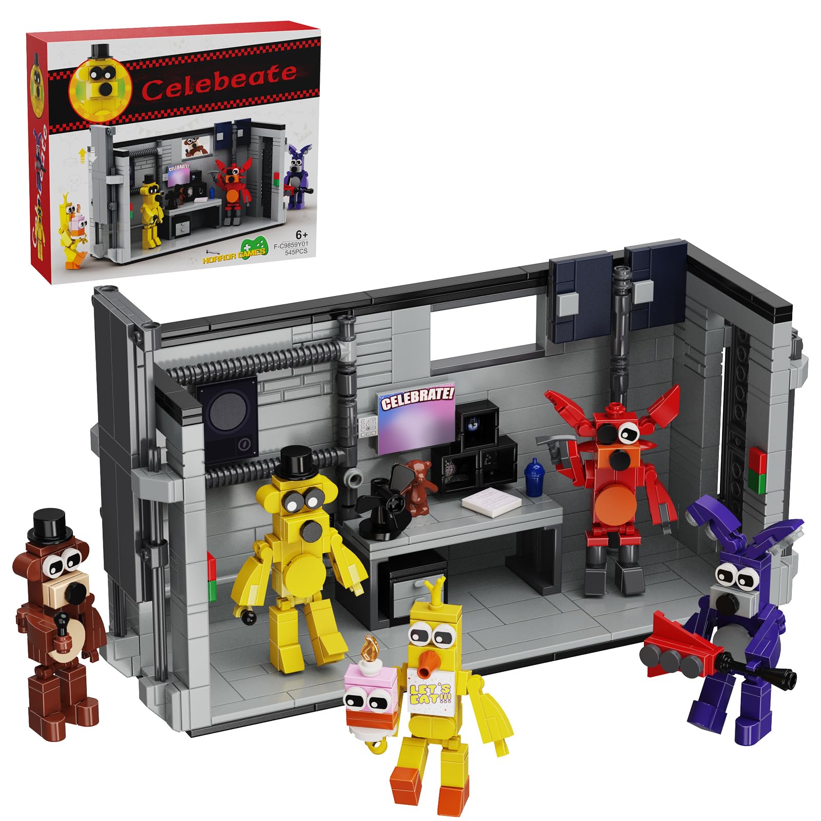Five Nights Security Room Building SetFazbear Fredy Monster Action Figures Building Kit Toys for 6+(545PCS)