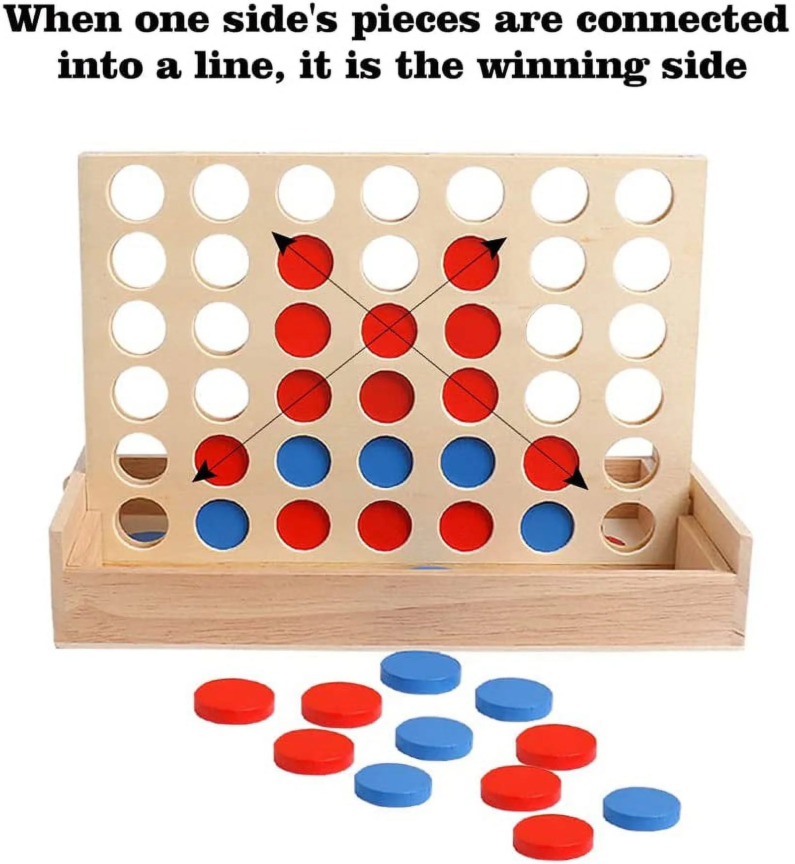 Wooden 4 in a Row Board Games Line up 4 Connect Games for Travel Board Games Foldable Classic Family Fun Toy for Kids and Adults