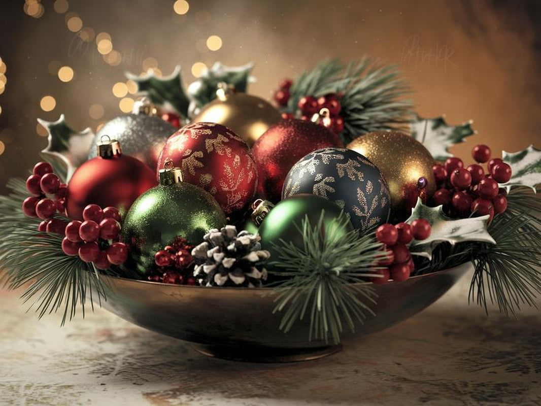 Elegant Christmas Ornament Wall Art Poster - High Quality Holiday Décor Physical Decoration, Aesthetic Holly Ornament Print Picture Unframe