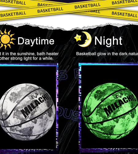 Glow in the Dark Basketball - Glowing Leather Green Light up Gift for Teenagers, Men, Women - Indoor-Outdoor Night Game with Pump (Size 5/6/7)