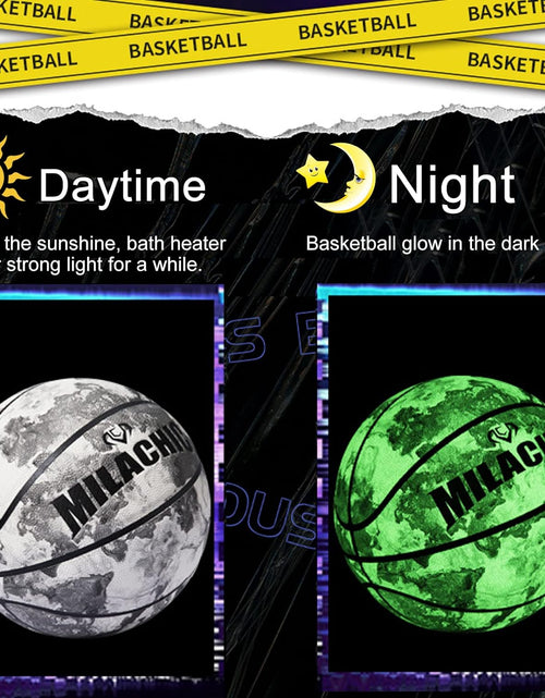 Load image into Gallery viewer, Glow in the Dark Basketball - Glowing Leather Green Light up Gift for Teenagers, Men, Women - Indoor-Outdoor Night Game with Pump (Size 5/6/7)
