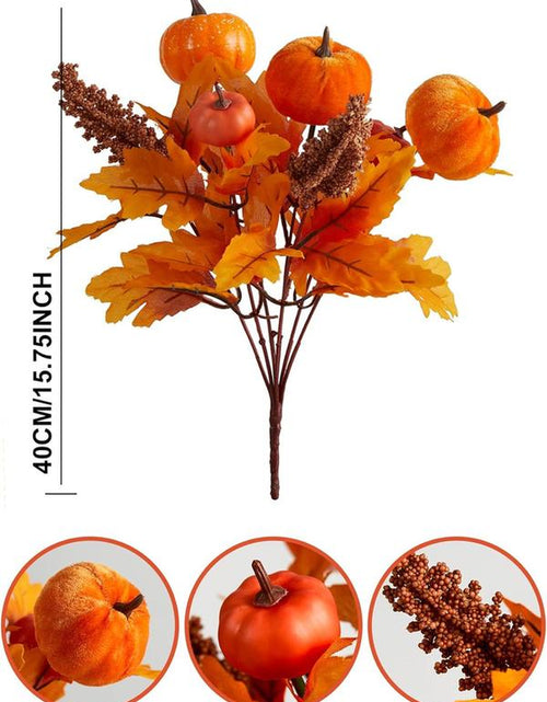 Load image into Gallery viewer, PARTY JOY 4PCS Maple Leaves Bunch with Silk Pumpkin Autumn Floral Stems for DIY Arrangment Fall Decor Fall Decorations for Home
