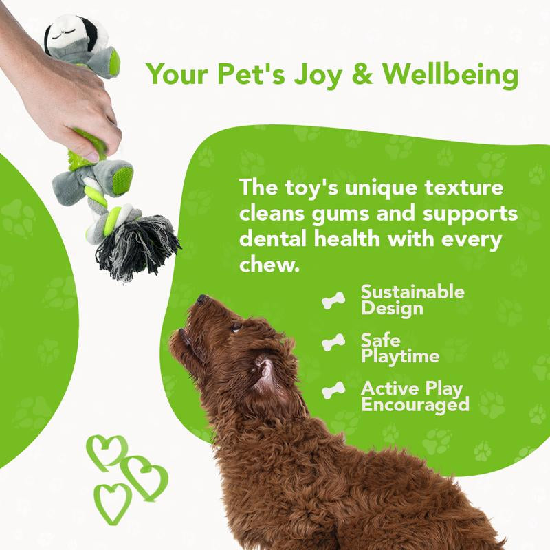 Rethink Pet Playpal 3 in 1 Pet Toy - Koala Rope, Dental Toy and Squeaky Plush Long Lasting Dog Toy