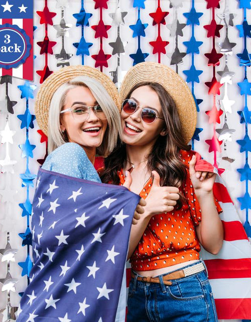 Load image into Gallery viewer, Lolstar 4Th of July Decorations, Red White and Blue 3 Pack Star Tinsel Foil Fringe Curtains, Memorial Day Photo Booth Prop Streamers Backdrop for America Patriotic Party Independence Day Labor Day Banners Ornaments
