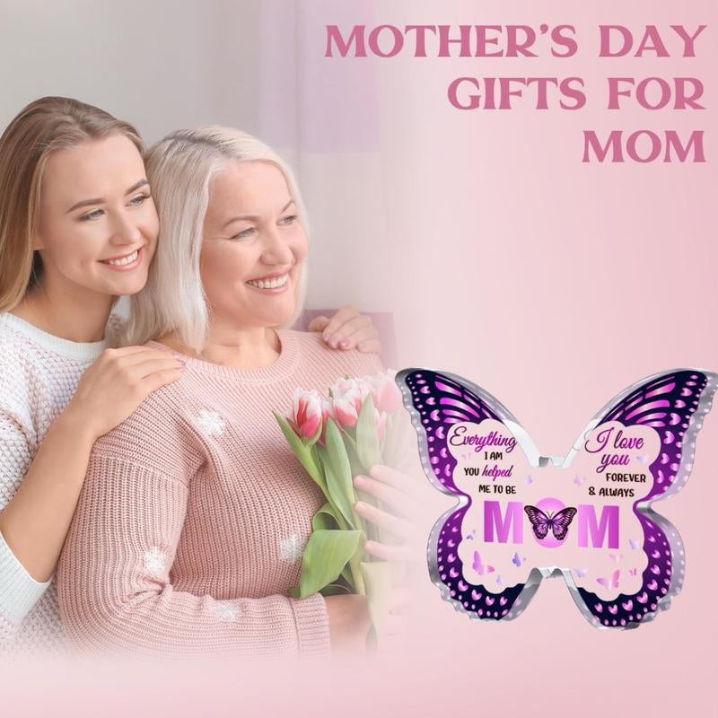 Super Pretty Mothers Day Gifts for Mom, Unique Mom Birthday Gift Ideas, 5X3.8 in Butterfly-Shaped Acrylic Keepsake Gifts for Christmas Thanksgiving from Daughter Son Sweet Decor