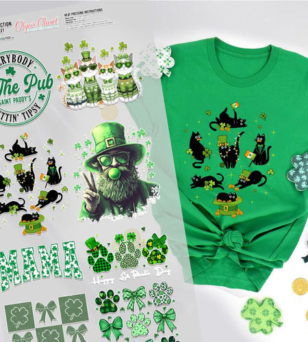 St. Patrick Gang Sheet 10 Premium Quality DTF Heat Transfer Prints DIY 24X62"