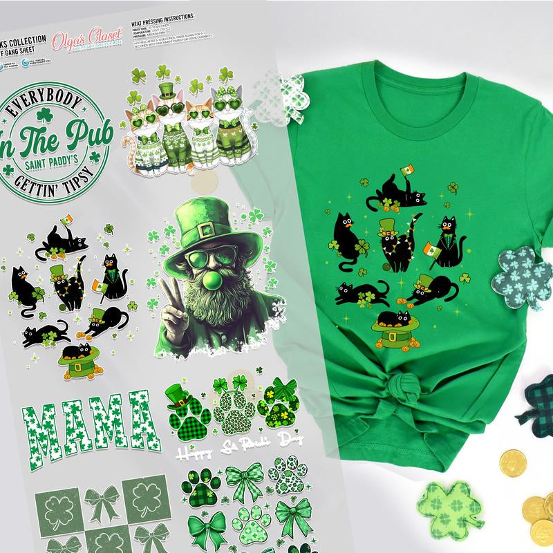 St. Patrick Gang Sheet 10 Premium Quality DTF Heat Transfer Prints DIY 24X62"